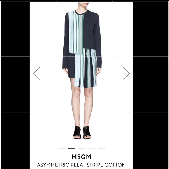 MSGM- Asymmetric Pleat Stripe Cotton Knit Skirt - Picture 4 of 13